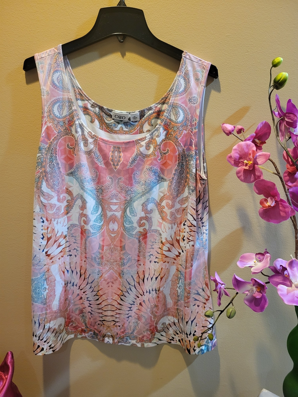 Cato Pink and Light Blue Paisley Print Tank Top